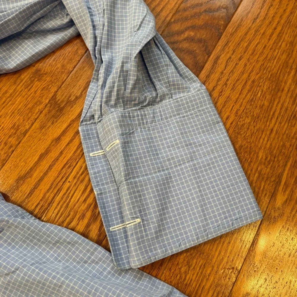 Brioni Button-Down Dress Shirt Fits Mens 17.5 Blue White Check Italy Cotton